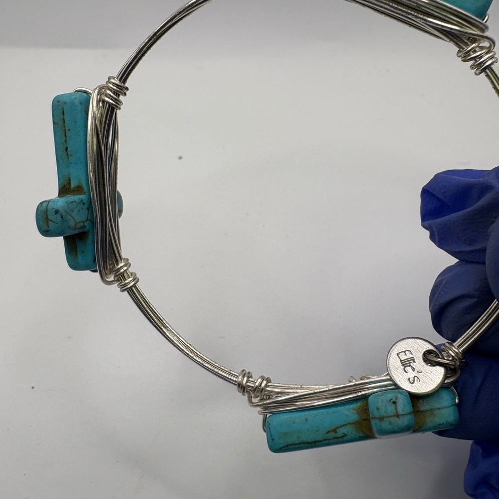 Turquoise Cross Wire Wrapped Bangle Bracelet Elli… - image 4